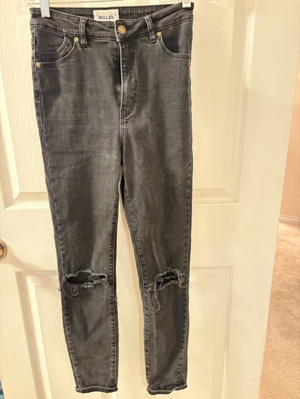 ROLLA'S Washed Black Distressed High-Rise Skinny Jeans